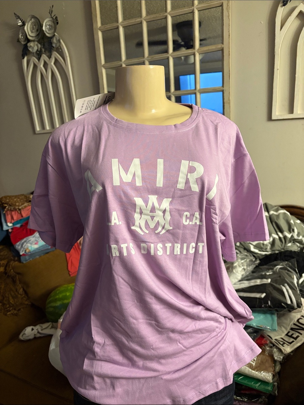 Lavender Graphic Tee with White Print